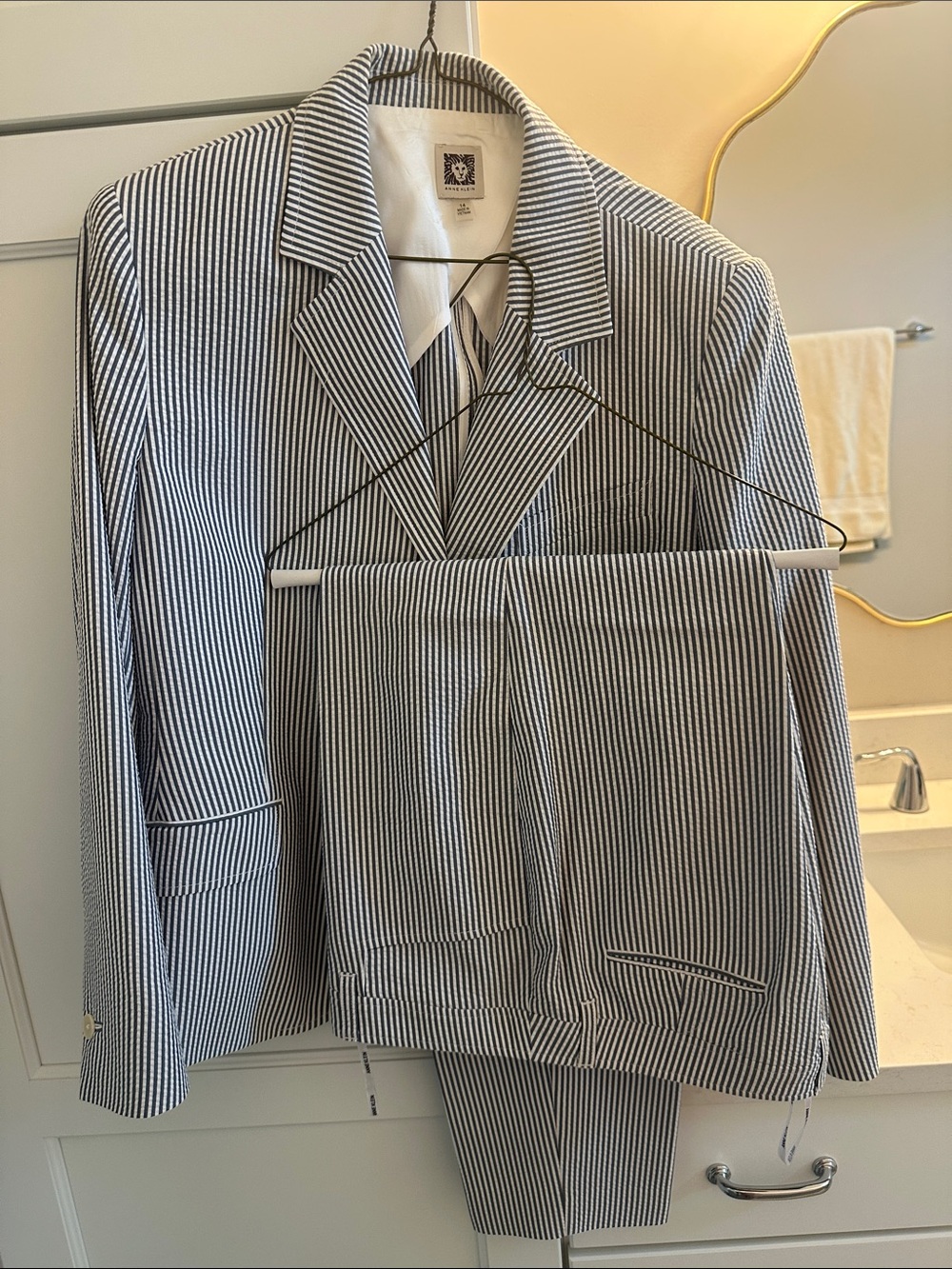 Anne Klein Women's Striped Pantsuit in Navy and White